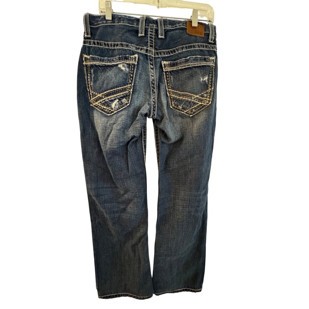 BKE Carter Denim Womens Distressed Jeans 31R Dark Wash Blue Straight Leg